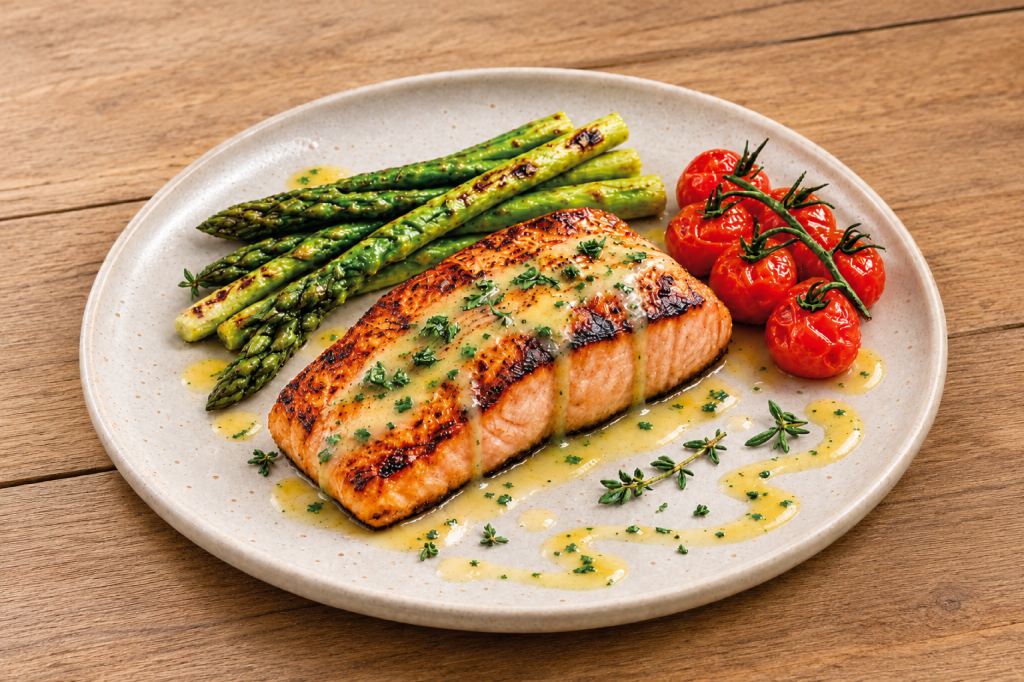 Salmón a la plancha con espárragos